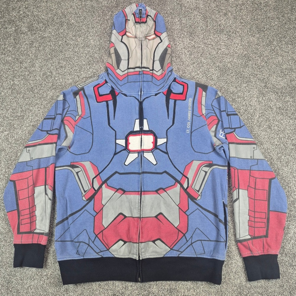 Marvel Iron Man 3 Hoodie Mens Large Iron Patriot War Machine Full Zip Mask